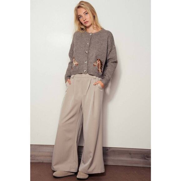 Urban Daizy Western Horse Graphic Ribbed Trim Crew Neck Cardigan - Picture 8 of 8